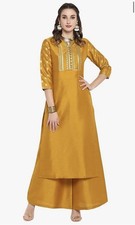 Ready to wear Women's Mustard Silk Blend Foil Printed Kurta with Palazzo