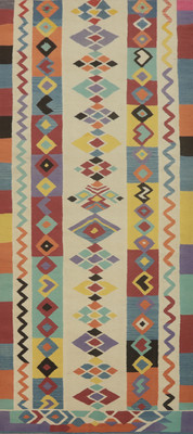 Ivory Kilim Rugs Flatweave Pile Wool Kelim Carpets 5x11 ft