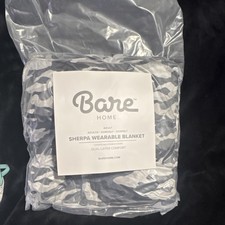 Bare Home Sherpa Wearable Blanket Adult Gray White Dual-Layer Comfort