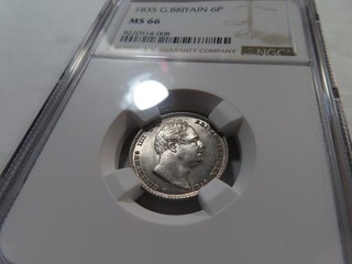 P51 Gran Bretaña 1835 6 peniques de plata NGC MS 66 Top Pop: 2/0 atado para mejor!