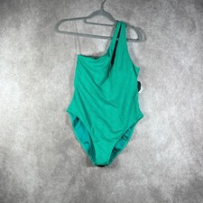 Old Navy One Piece Swimsuit Womens Large Green Waffle Knit One Shoulder NEW