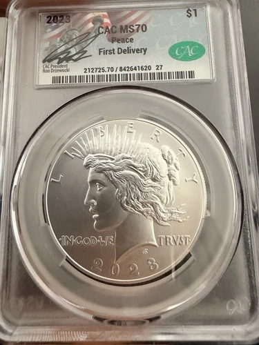 2023 CACG MS70 Peace Dollar First Delivery Ron Drzewucki Hand Signed! 1oz Silver