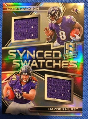 2018 Panini Spectra Lamar Jackson RC Hayden Hurst Synced Swatches Dual Relic...