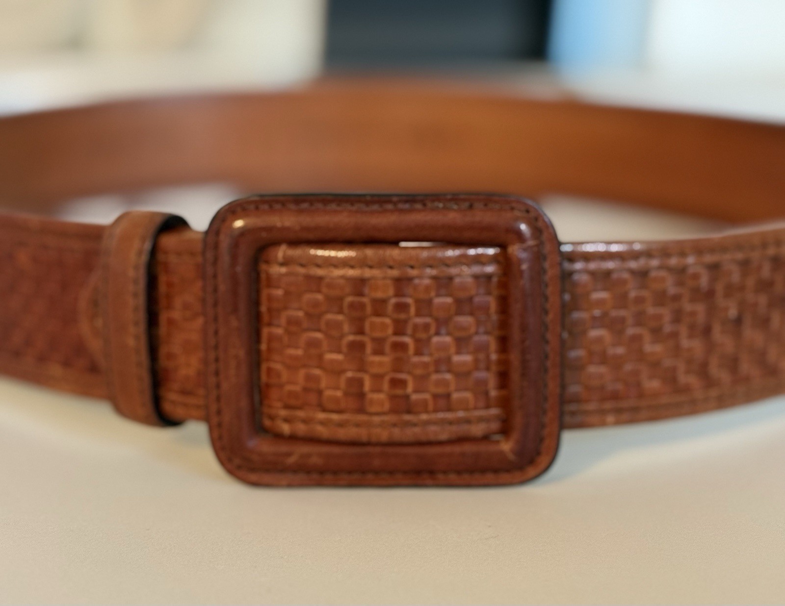 VTG Polo Ralph Lauren Woven Italy Leather Belt Waist Boho Western Y2K Vintage 35