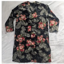 VTG Kathryn Women's Black Floral Paisley Kimono Robe Duster Tunic Whimsigoth