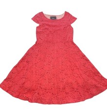 Anthropologie Maeve Dayflower Eyelet Lace Coral Fit & Flare Dress Size Small