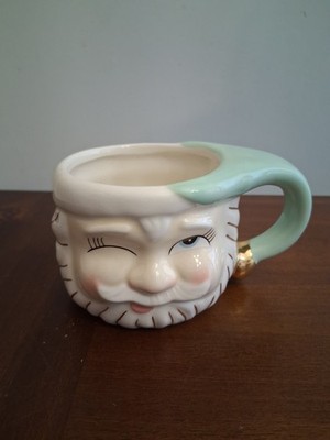 Glitterville Papa Noel Santa Claus Ceramic Mug 8 oz Mint Green Winking New