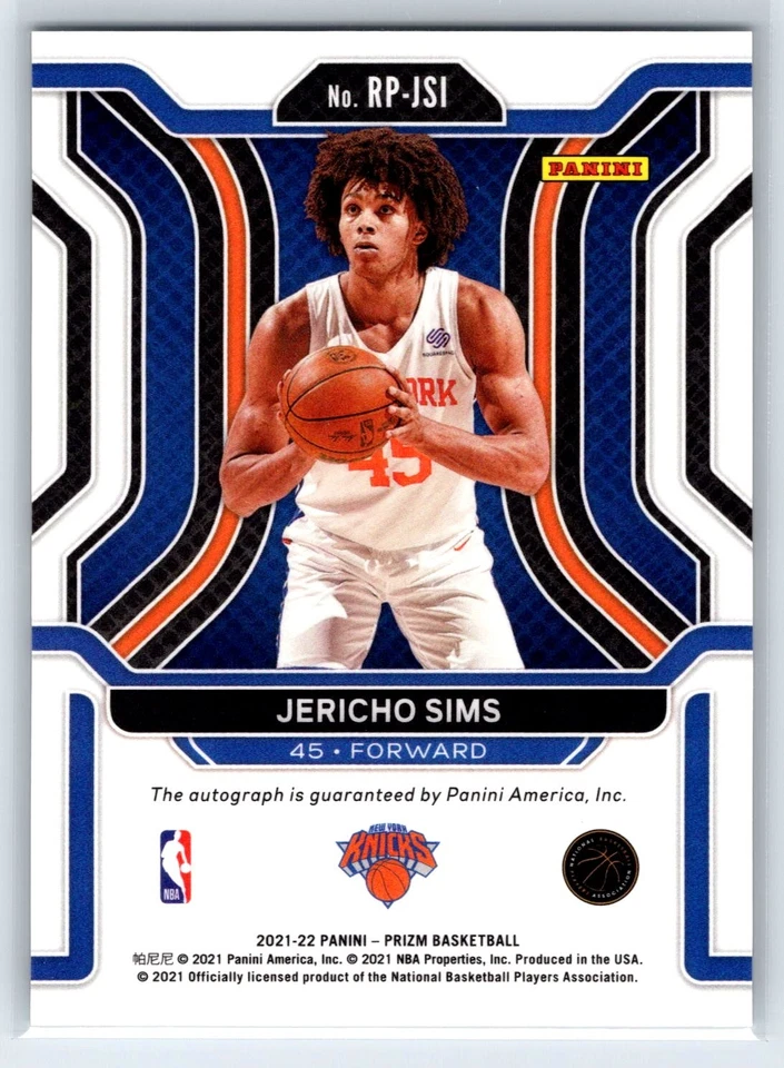 2021-22 Panini Prizm Jericho Sims Rookie Auto New York Knicks RC #RP-JSI - Image 2 of 2