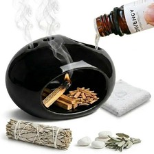 4-in-1 Handmade Ceramic Incense Burner Holder – Palo Santo & Sage & Oil &