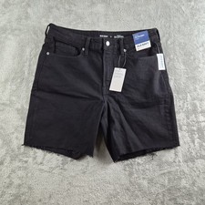 Old Navy Jeans Shorts 12 Black Denim High Rise OG Straight Raw Hem Stretch NEW