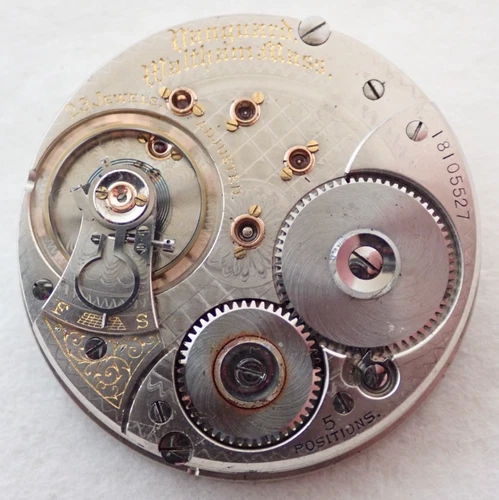 ANTIQUE 18s WALTHAM VANGUARD 23 JEWEL 23j OPEN FACE POCKET WATCH MOVEMENT PARTS