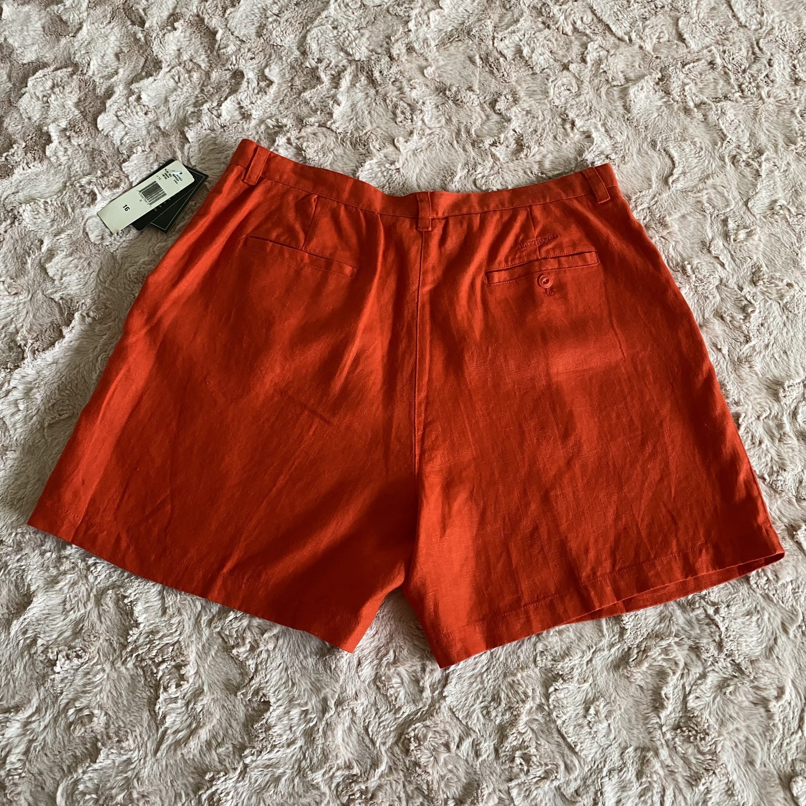 NWT Lauren Ralph Lauren Shorts Womens 16 Orange Red 100% Linen Inseam 5.5" thumbnail 2