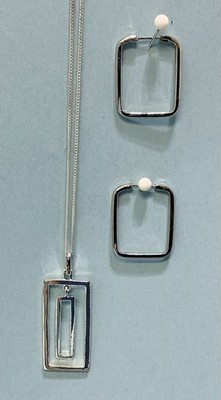 925 Silber rechteckiger Anhänger & 925 Silber 18 Zoll Kette silberfarben Ohrringe