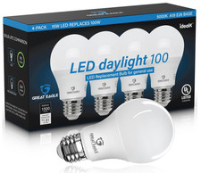 Great Eagle A19 LED Light Bulbs 100 Watt 4 Count Pack of 1 , 5000k Daylight