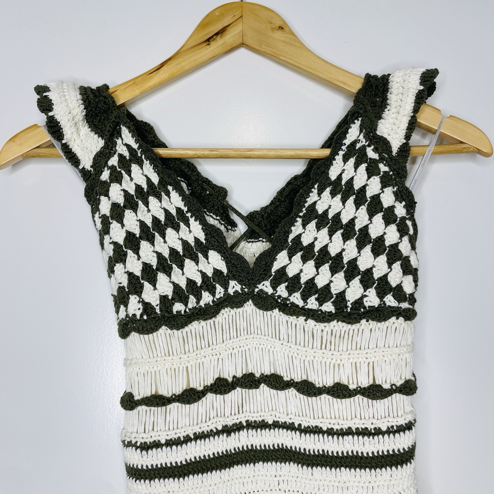 Zimmermann Devi Frill Cotton Crochet Midi Dress Size 0/AU 8/US 4 Cross Back Tie