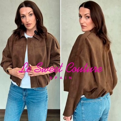 ZARA WOMAN FW25 SUEDE EFFECT BOMBER JACKET DARK BROWN 4344/655/716