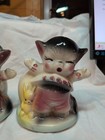 Set 2 VTG American Bisque Yawning Kitty W/ Bunny Planter 5” Great VG Condition — photo 3
