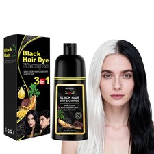 Black Hair Dye Shampoo for Gray Hair Coverage, 3 in 1 Natural Herbal Formula,...