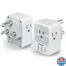 US to India Plug Adapter 2 Pack, TESSAN Type D Travel Adapter with 4 AC Outlets
