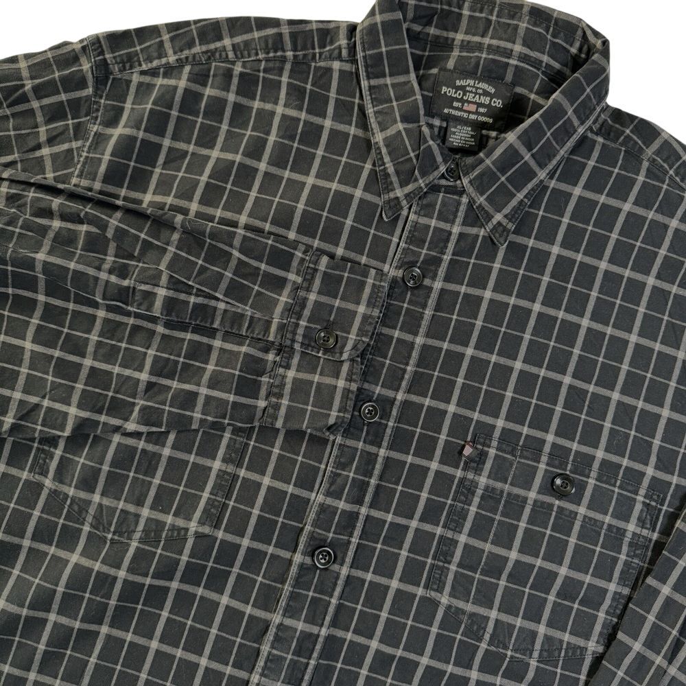 Ralph Lauren Polo Jean Co Shirt Mens XL Black Check L/S Button Down 90s Vintage