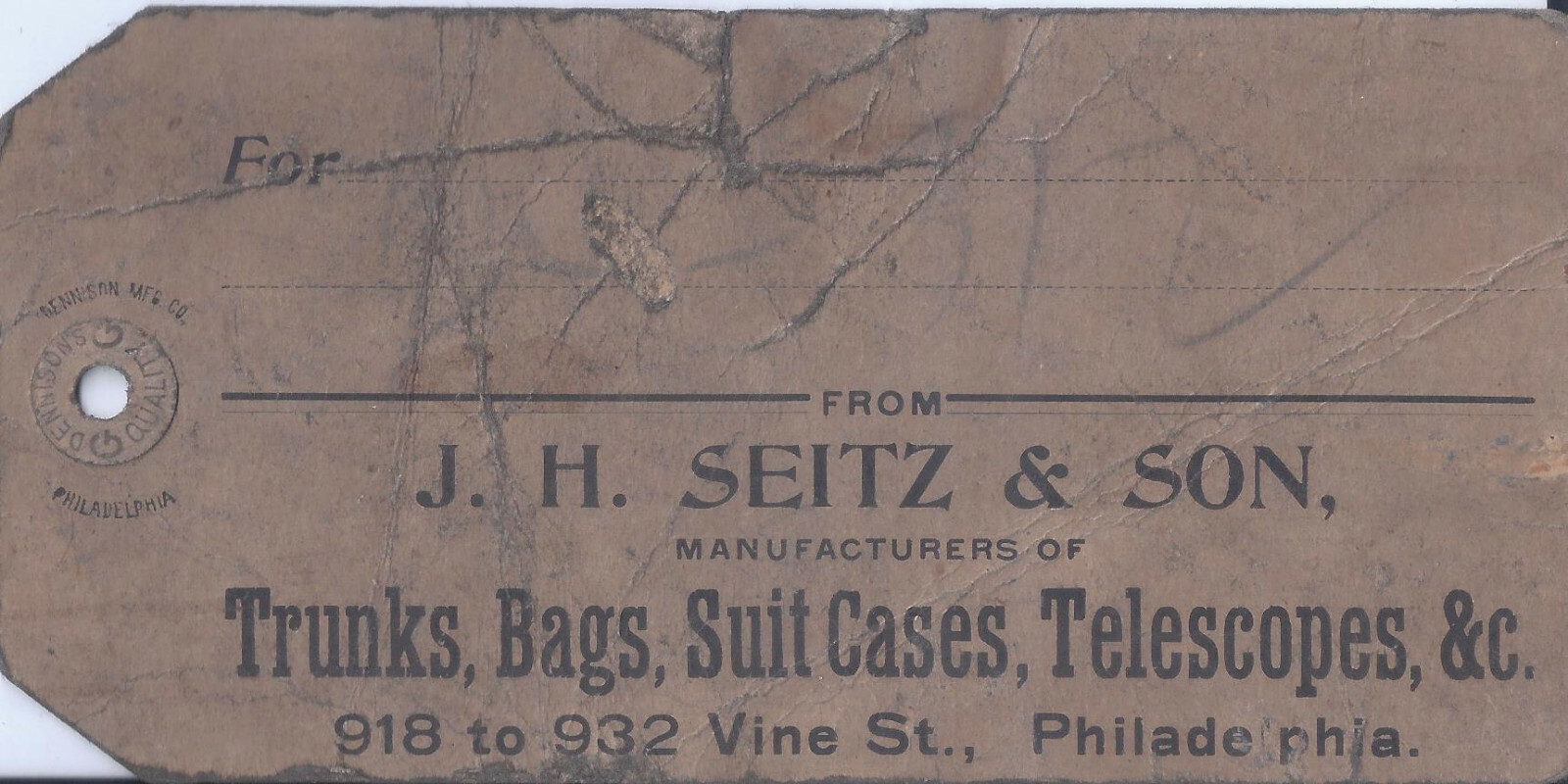 1900s BAGGAGE? TAG J. H. SEITZ & SON TRUNKS BAGS TELESCOPES