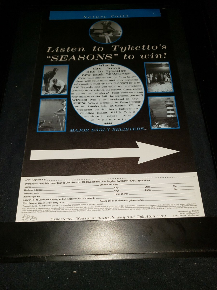 Tyketto Seasons Rare Original Radio Promo Poster Ad Framed