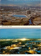 2 4X6 Postcards Reno, NV Nevada AERIAL BIRD'S EYE VIEWS Day  Night Lights