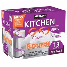 Kirkland Signature Flex-Tech 13 Gallon Kitchen Trash Garbage Bags 200-count