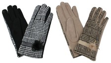 Women's Plaid Houndstooth TouchScreen Etip Gloves Faux Leather Trim Winter Fall