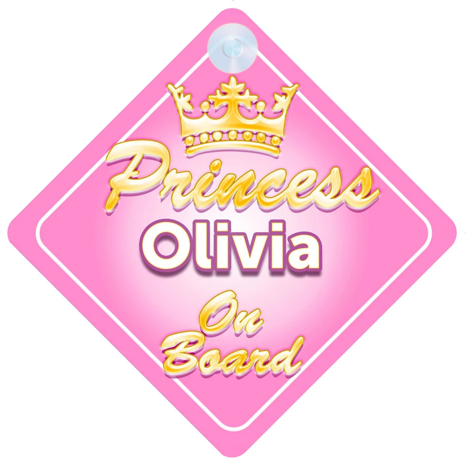 Letrero de coche de bebé niña personalizado a bordo Crown Princess Olivia
