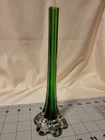 Vintage MCM Murano Geometric Elephant Foot Green Cased Italian Glass Bud Vase