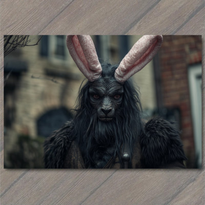 FLATCARD  Dark Rabbit Demon Horned Creature Menacing Red Eyes Fantasy Horror