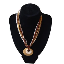 Icing Multi Strand Bohemian Brown Beige White Beaded Pendant Necklace J32