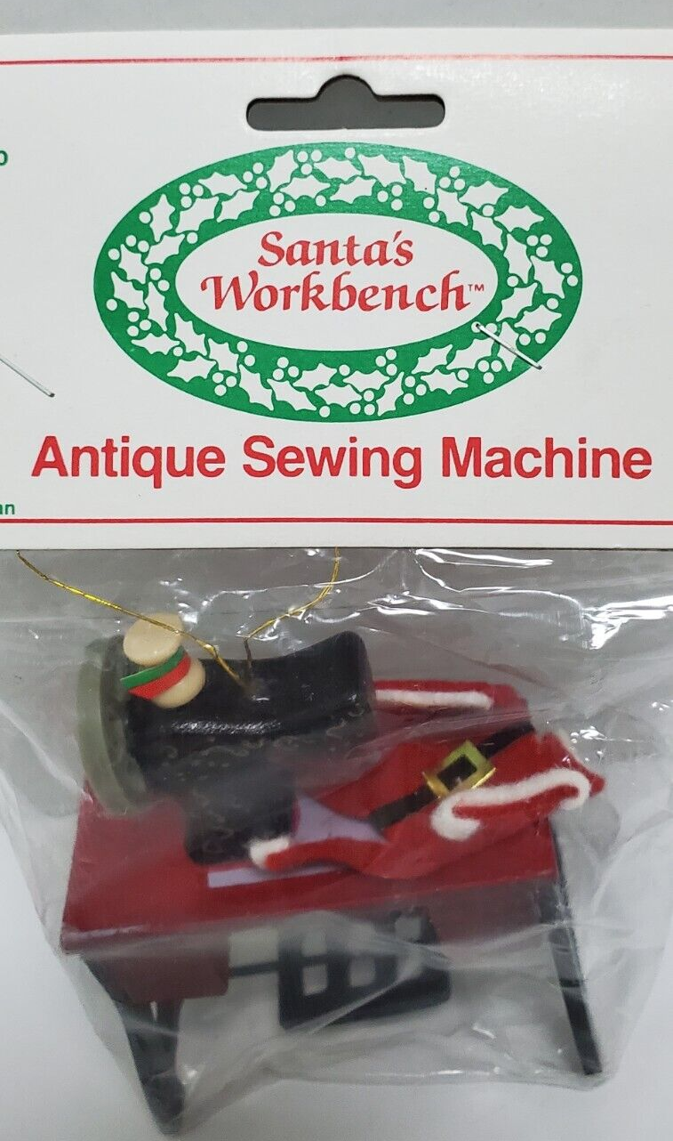 VTG Santas Workbench Antique Sewing Machine Christmas Ornament Made