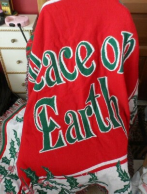  ''Peace on Earth'' Christmas Holly woven throw tapestry blanket  60''x51''