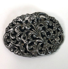 Vintage Shoe Clip Silver Tone Floral Filigree Art Nouveau Single Oval Buckle