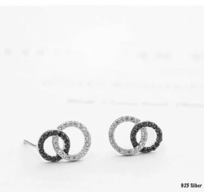 Damen Ohrringe mini Zwei Rund 925 Silber Zirkonia Mädchen Ohrstecker - Bild 1 von 2