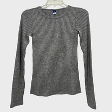 Old Navy Top Women's XS Gray Ribbed Metallic Shimmery Soft Long Sleeve Knit New
