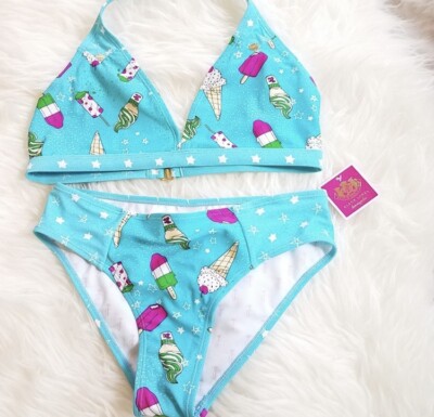 juicy couture swimsuit swim bikini girls blue Ice Cream Size 14 16
