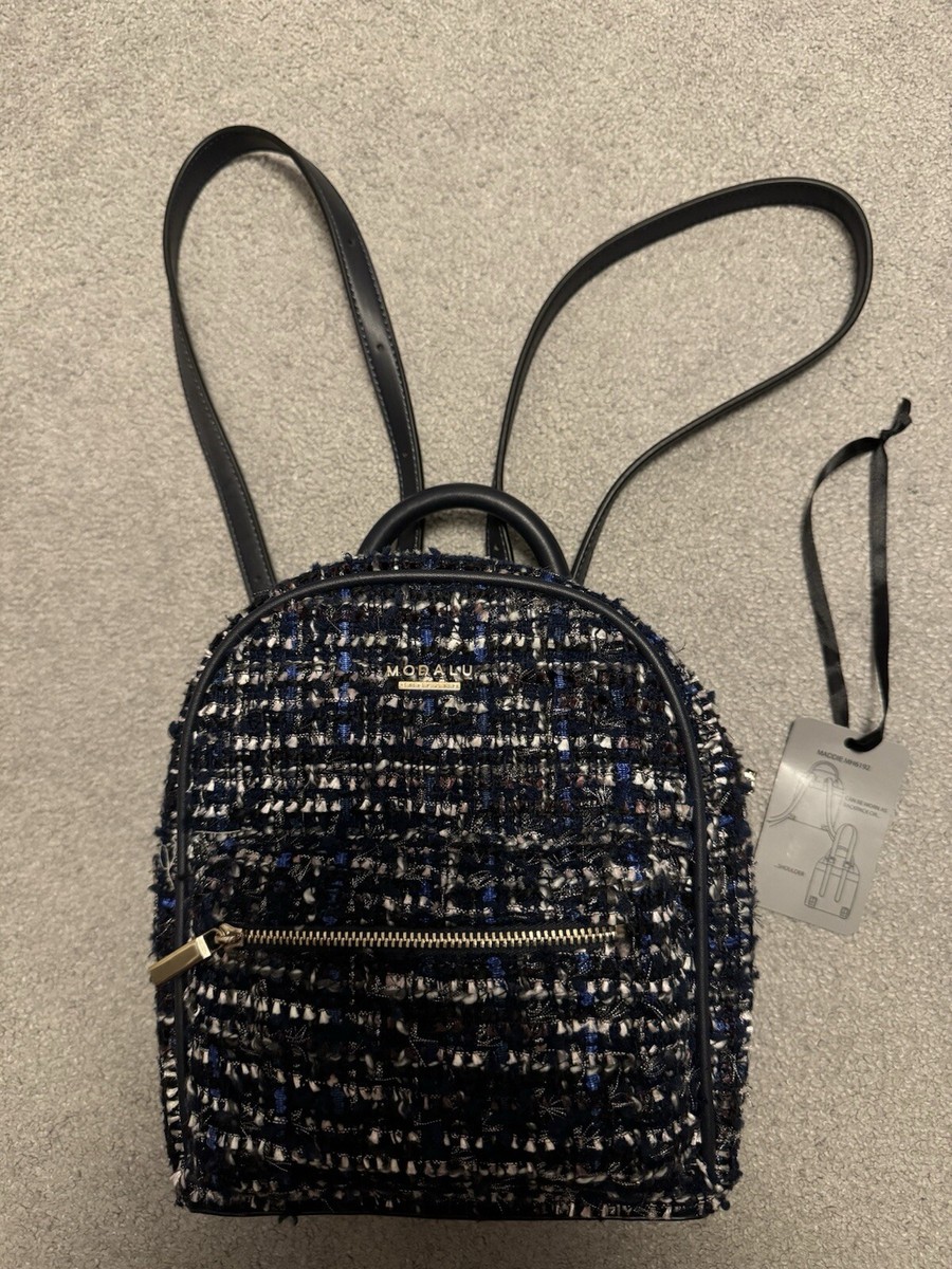 Modalu Blue Tweed and Leather Backpack/Shoulder Bag Unused