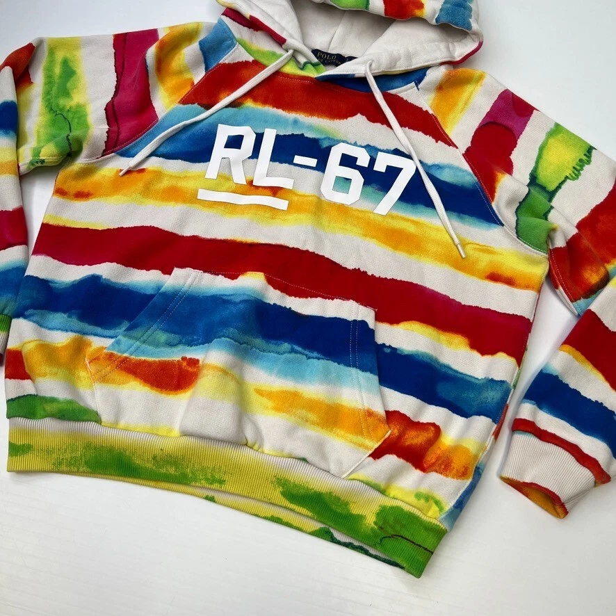 Ralph Lauren Sudadera con Capucha Mujer Grande Tie Dye RL 67 Rayas Arco Iris Sudadera Core Go Foto 2 de 4