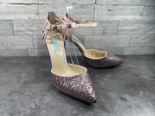 Betsey Johnson Heels Women 9M Avery Shoes Blush Pink Glitter Ankle Strap Pumps