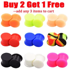 PAIR-SOLID Silicone Ear Skins-Ear Gauges-Soft Ear Tunnels plugs-Glow In the Dark