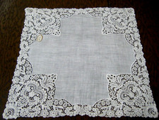 Antique Switzerland handkerchief wedding design fine Schiffli lace voile center