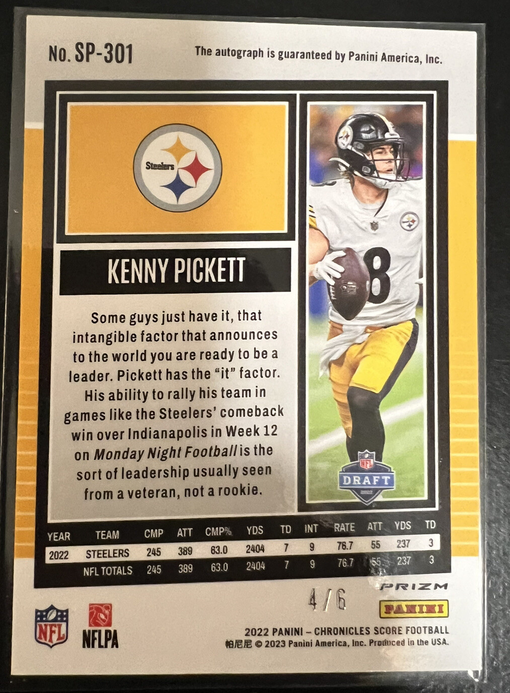 2022 Chronicles Score Green Prizm End Zone Kenny Pickett Auto 4/6 SP301 eBay