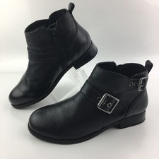 Vionic Logan Womens Black Leather Ankle Booties Buckles Zip Comfort size 6