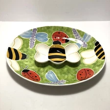 Clay Art Garden Buzz Chip N Dip Bowl Large Ceramic Platter Serving Dish 1998
