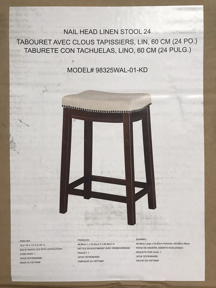 Linon Nail Head 24" Backless Counter Stool - Dark Brown with Beige - Image 2 of 4