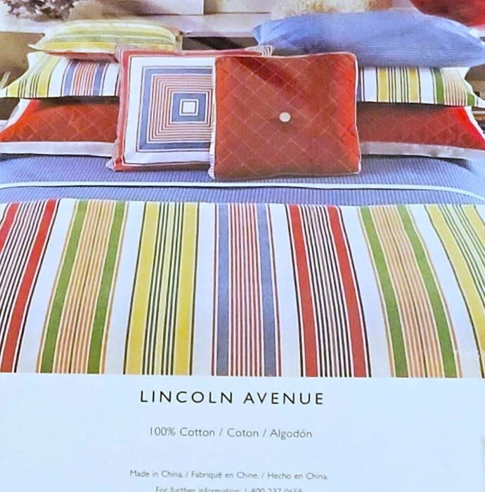 (1) Falda de cama Tommy Hilfiger Lincoln Avenue ~ Rayas azules ~ 14" caída ~ Completa NUEVA Foto 4 de 4