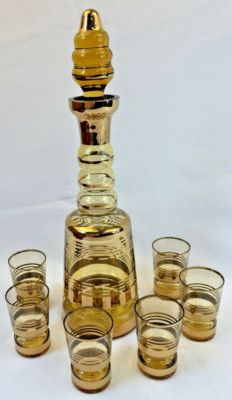 Czech Bohemia Crystal Whiskey Decanter Set with Stopper and 6 glasses